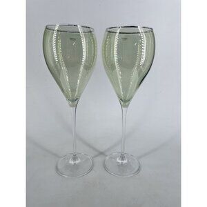 Set of 2 KROSNO Poland Green Silver Rim Wine Glasses